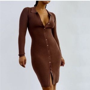 NWT House Of Harlow Brown Ribbed Long
Sleeve Dress